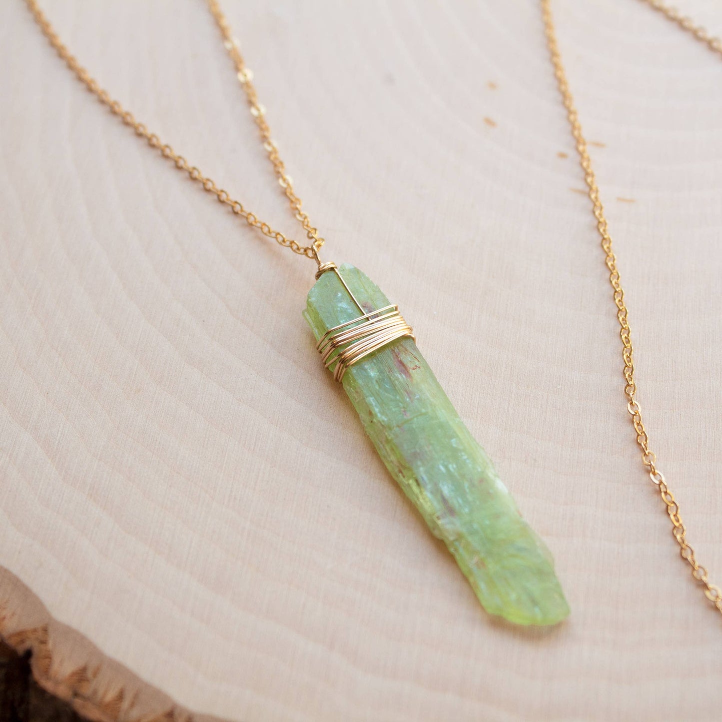 Green Kyanite Long Crystal Necklace