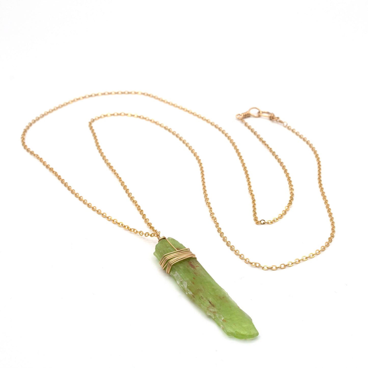 Green Kyanite Long Crystal Necklace