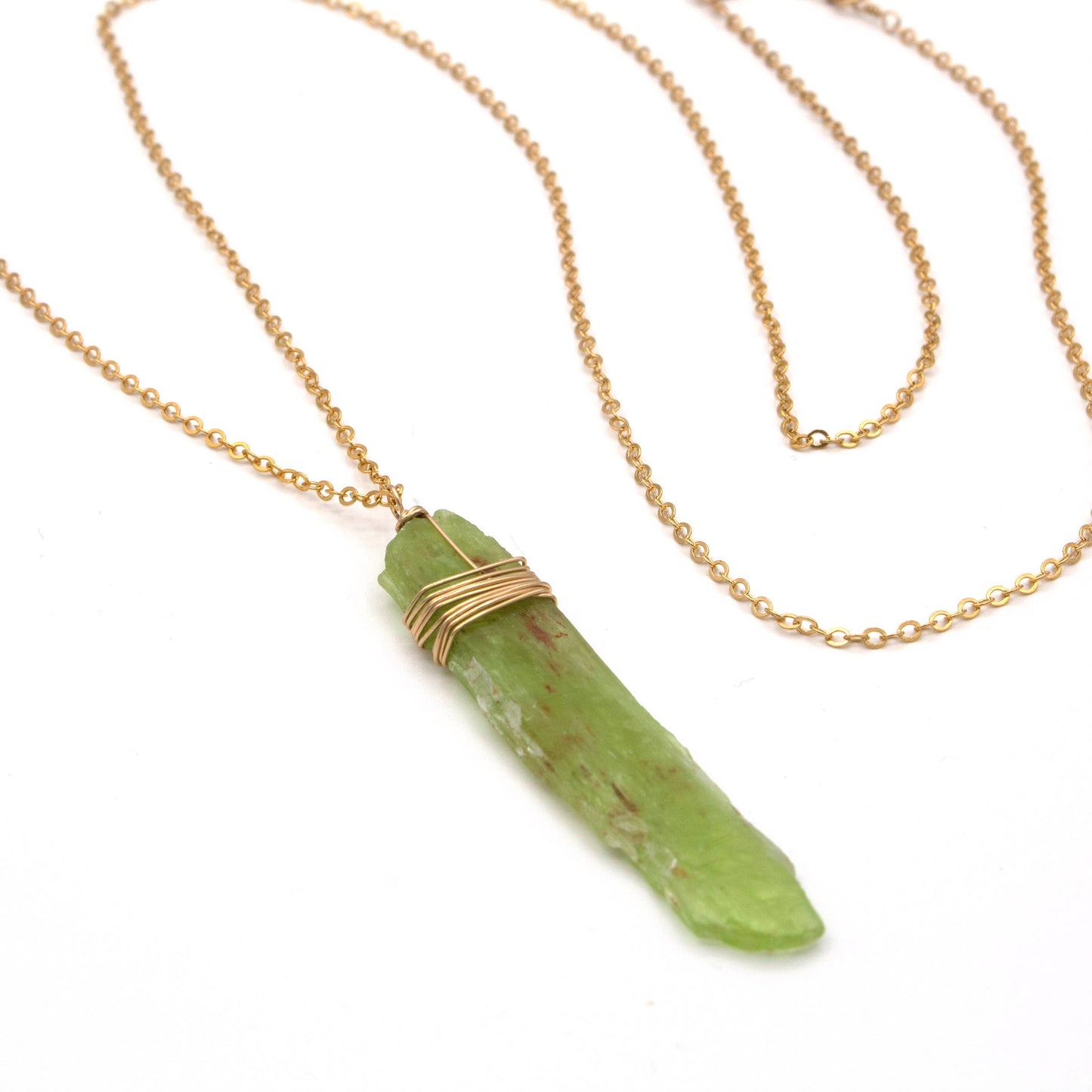 Green Kyanite Long Crystal Necklace