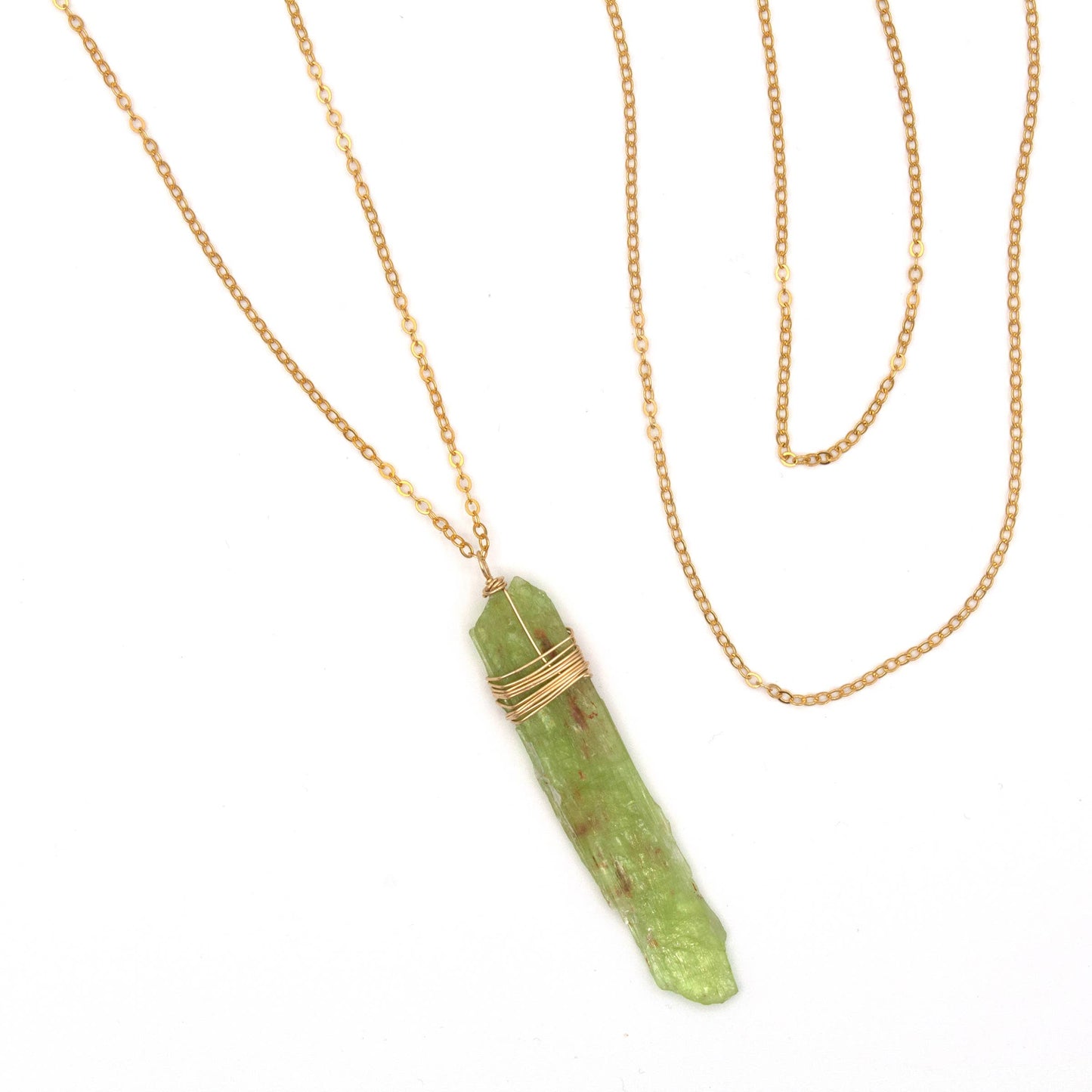 Green Kyanite Long Crystal Necklace